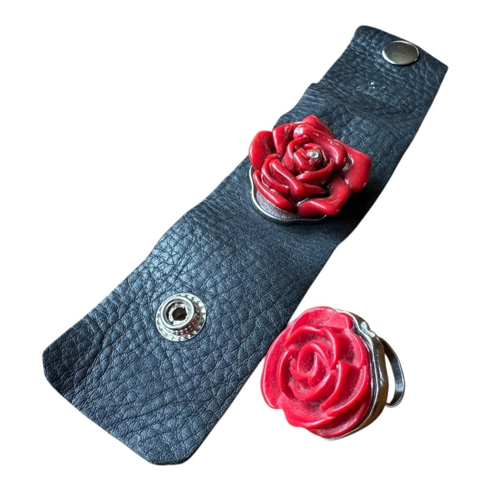 Vintage 1990’s Gothic Leather Cuff w/ Matching Sterling Silver Statement Ring